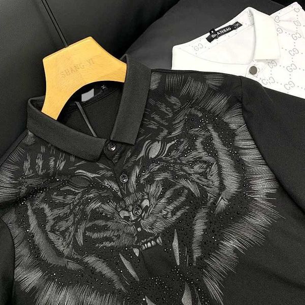 

men's polos shirt summer personality trend black short sleeves, White;black