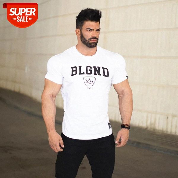 

new men t shirt exercise gyms t shirt fitness bodybuilding slim cotton shirts men short sleeve workout running #171l, White;black