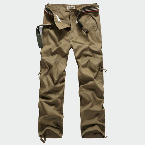 

men's cargo pants full length multi pockets camouflage casual trousers 100% cotton size 30-40, Black
