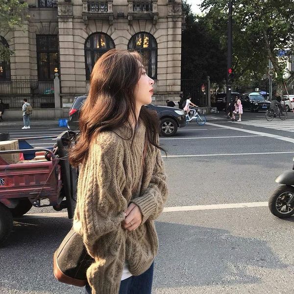 

women's sweaters autumn and winter knitted sweater loose outer wear lazy style bottomed shirt aesthetic, White;black