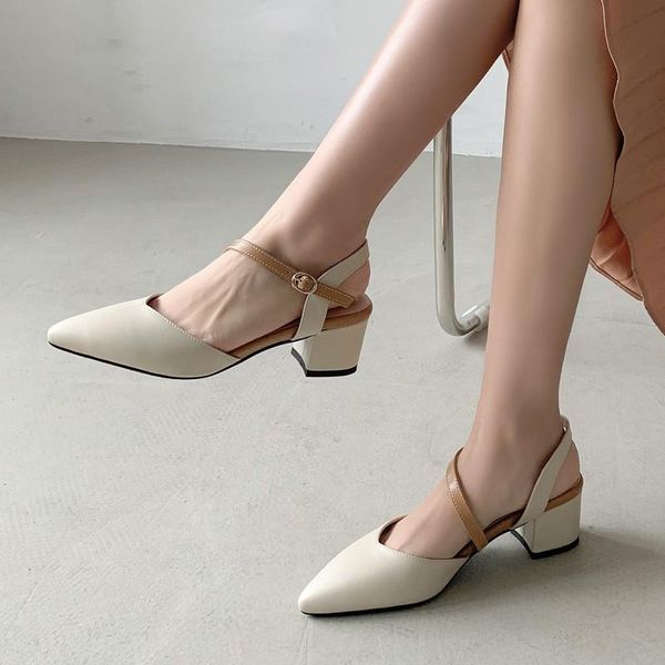 

japanese style student girls summer sandals for women pu leather covered toe chunky med heels mixed colors ladies shoes size 33, Black