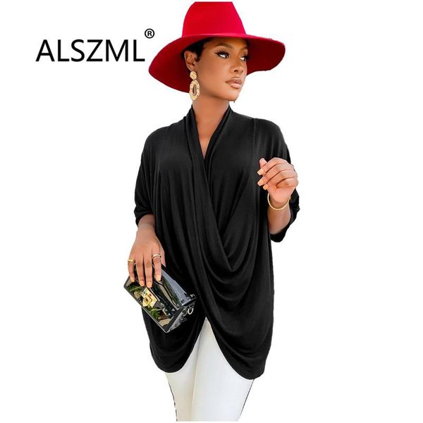 

women's t-shirt european summer solid v neck tee draped slim clothes female street ol elegant t-shirts, White