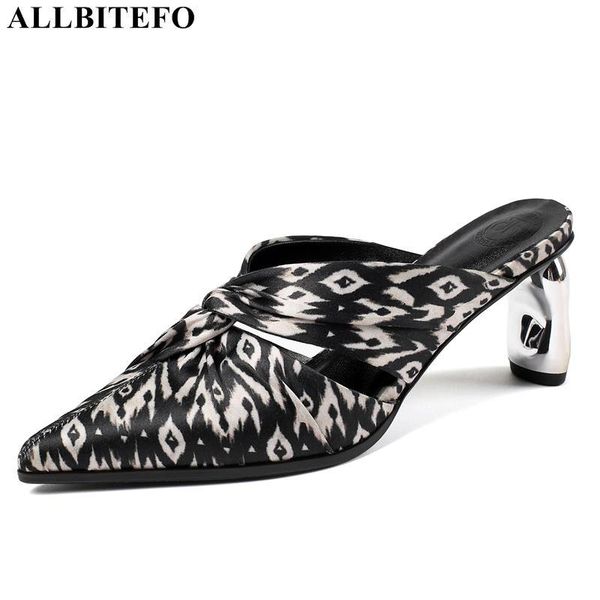 

slippers allbitefo high heels silk office ladies shoes leather inside quality women flip flops slippersÂ women, Black