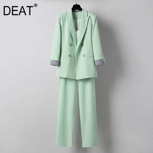 

[deat] spring fashion double breasted turn-down collar solid color blazer high waist pants three-piece suit 13q258 210527, White