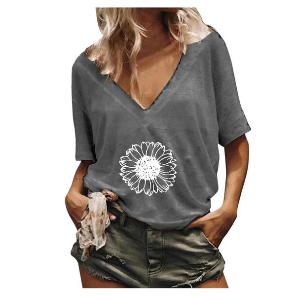 

women's t-shirt harajuku woman tshirts women summer plus size short sleeve floral printed v-neck t shirt femme t-shirts mujer camiseta, White