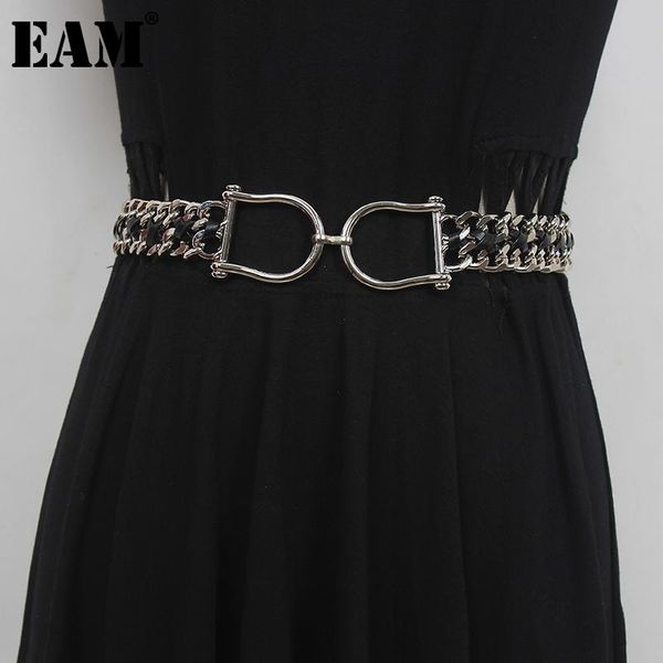 

belts [eam] black metal chain spliced long pu leather belt personality women fashion tide all-match spring autumn 2021 1dd8911, Black;brown