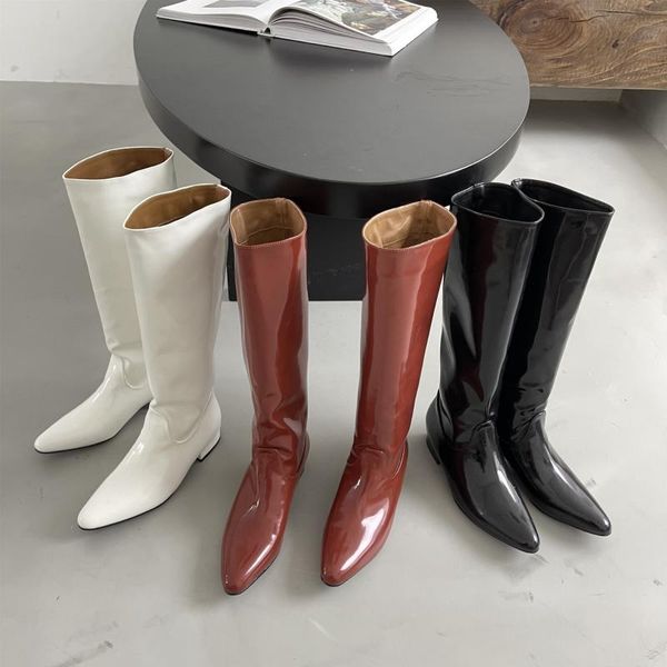 

boots women high heels shoes boots-women stiletto over-the-knee low leather pointy 2021 ladies solid flock slip-on fabric point, Black