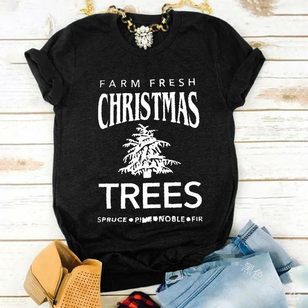 

women's t-shirt farm fresh christmas tree print graphic tees hip hop streetwear casual loose big fitted short sleeve o-neck women fashi, White