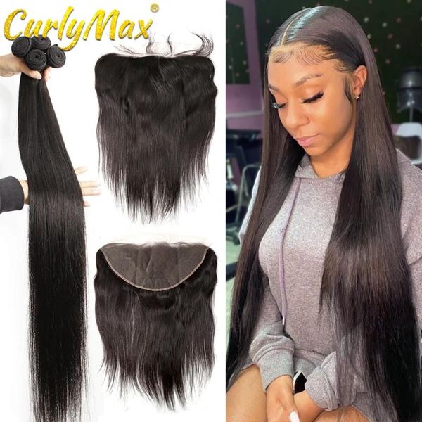

human hair bulks luvin straight bundles with 4x4 closure brazilian 3 4 13x4 lace frontal weave remy, Black