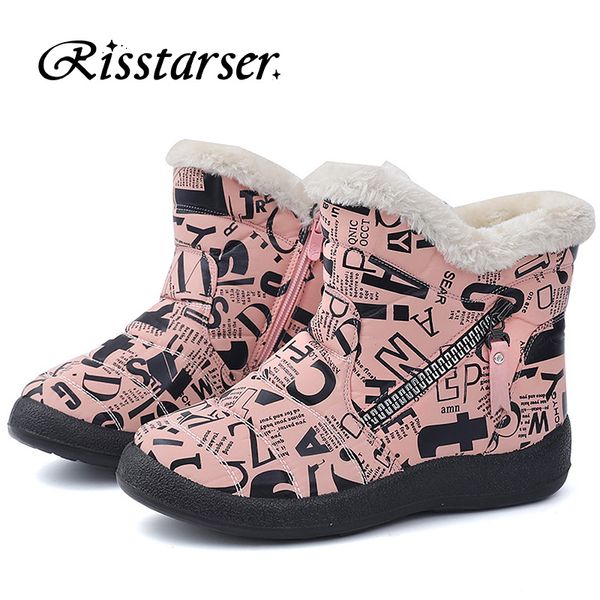 

women boots fashion double zipper pink snow boots female sewing ankle boots for women waterproof winter flat shoes plush booties, Black