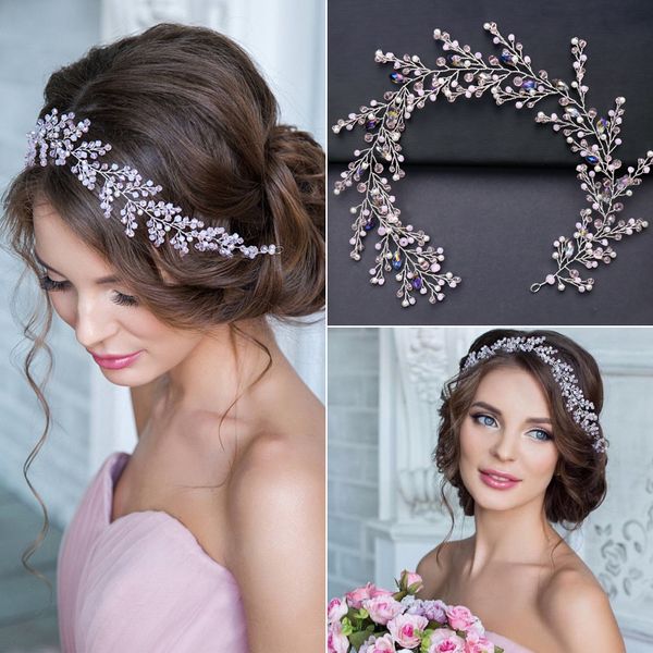 

trendy purple crystal pearl wedding headband tiara handmade hairband bridal headpiece wedding hair accessories womens jewelrydio chan contac, White;golden