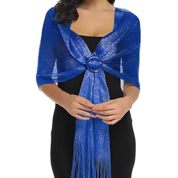 

women sparkling scarf for evening dresses spring autumn party with tassels wedding shawls fashion lightweight large, Blue;gray