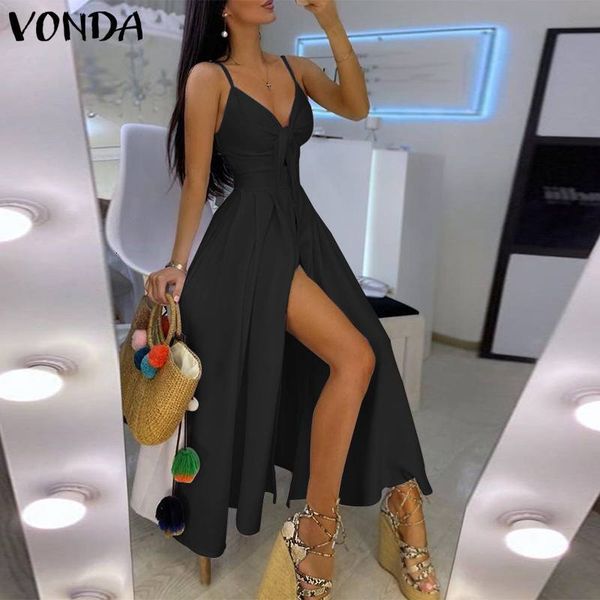 

new summer high split party maxi long s women sun 2021 bohemian vestidos femme robe plus size s-5xl mh20, Black;gray