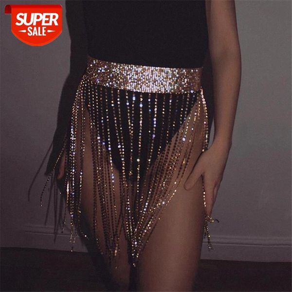 

akyzo crazy rhinestone tassel skirt women 2018 luxury sparkly designs hollow out metal chain nightclub beach holiday skirt #zw0g, Black