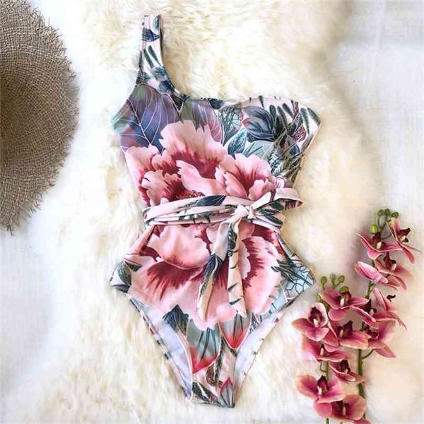 

swimsuit women swimwear push up monokini print bandage shoulder bathing suit bodysuit beach wear female 210702, White;black