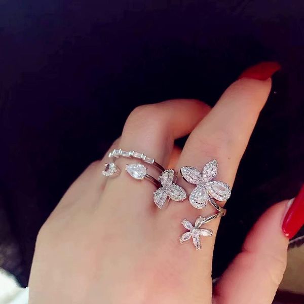 

cluster rings statement micro pave zircon big for women 2021 design fashion jewelry delicate open ring adjustable bijoux gifts, Golden;silver