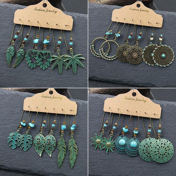

dangle & chandelier green bohemian earrings set for women long hanging 2021 trend jewelry female gifts wedding charm decoration girls vintag, Silver
