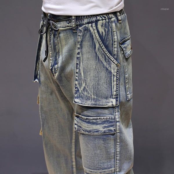 

men's jeans pants for men jean trousers many multi-pocket cargo baggy comfortable advanced denim biker 2021, Blue