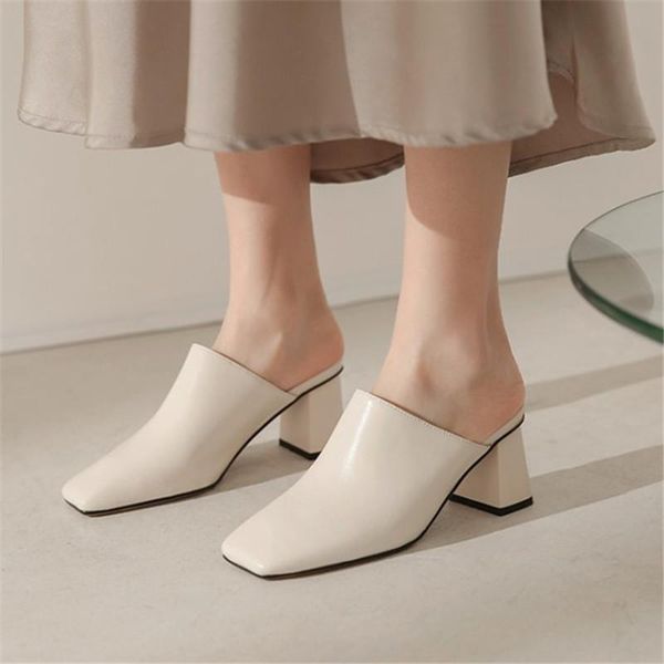 

slippers pxelena fashion block high heels slides women plus size 34-42 square toe 2021 summer lady mules black beige shoes daily
