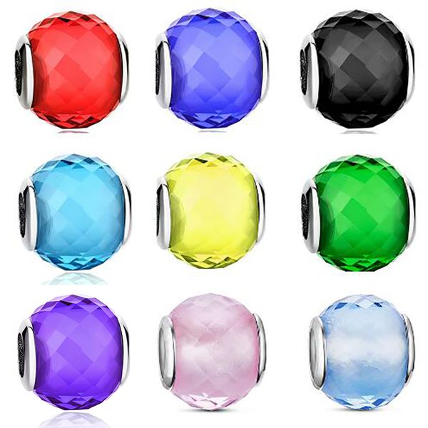 

authentic 925 sterling silver charm clear cz murano glass beads fit original pandora charm bracelet s925 jewelry making gift q0531, Black