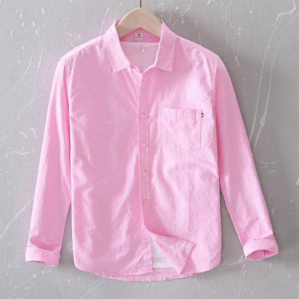 

2021 new style brand cotton fashion pink for men long-sleeved spring shirt mens casual solid shirts male chemise 5n9w, White;black