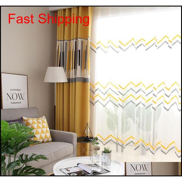 

customzied nordic european cotton linen curtain for living room modern yellow grey splicing geometric pattern bl jllnrr bdedome