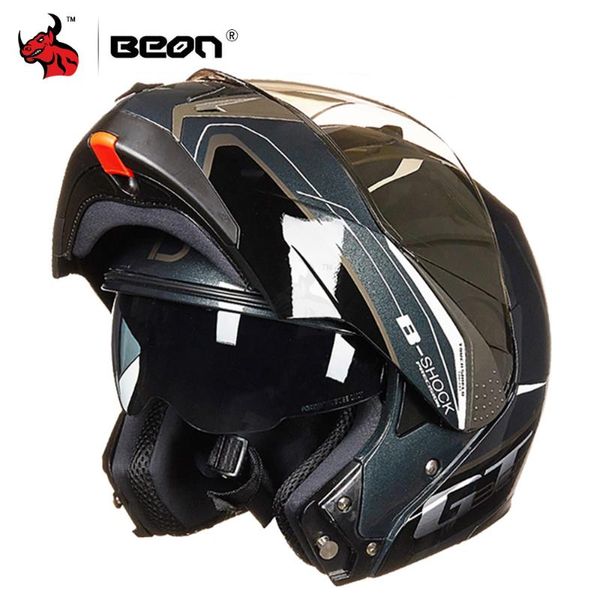 

beon motorcycle helmet men racing motocross flip up helmet double visor casco moto off-road riding motorbike full face
