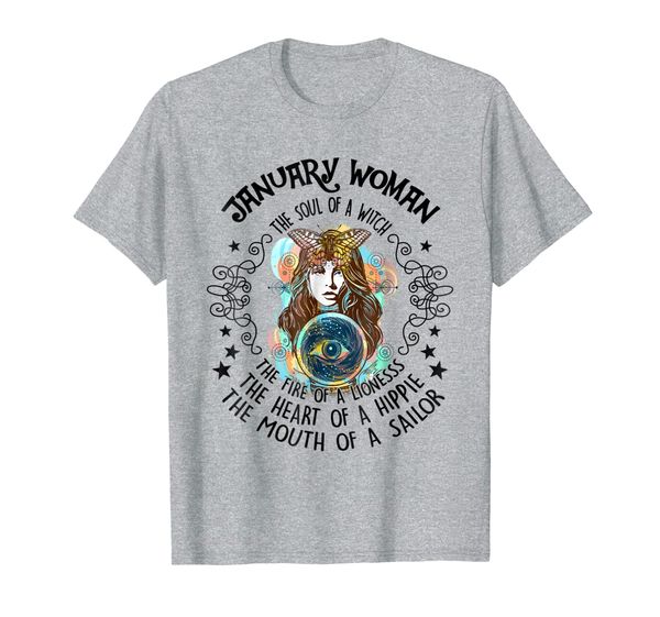 

january woman the soul of a witch t-shirt birthday gift, White;black