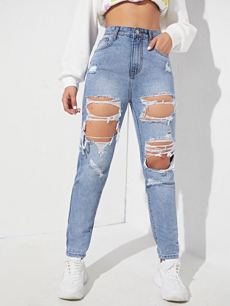 

slant pocket ripped cut out jeans 52xw#, Blue