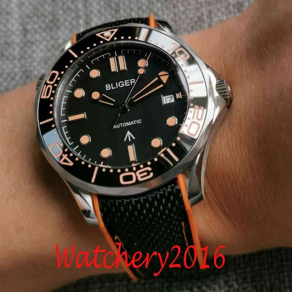 

plate 41mm marker bliger black lightweight rubber ceramic cover sapphire glass miyota 8215 date automatic gentlemen watch, Slivery;brown