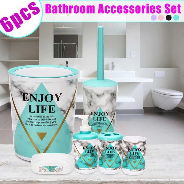 

bath accessory set 6 pieces plastic bathroom accessories toothbrush holder soap dispenser case emulsion bottle mouthwash cup toilet