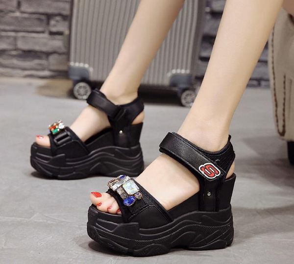 

sandals platform muffin bottom symphony chunky super high heel student increase summer beach shoes sandalias mujer, Black