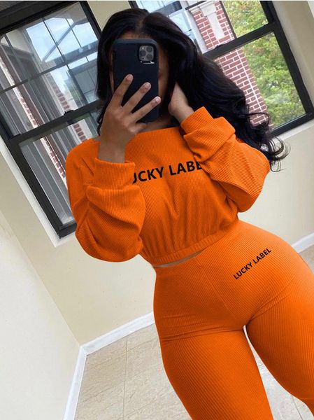 

two piece set tracksuit letter womens tracksuits embroidery long sleeve elastic crop causal trouser high waist leggings workout pants, Gray