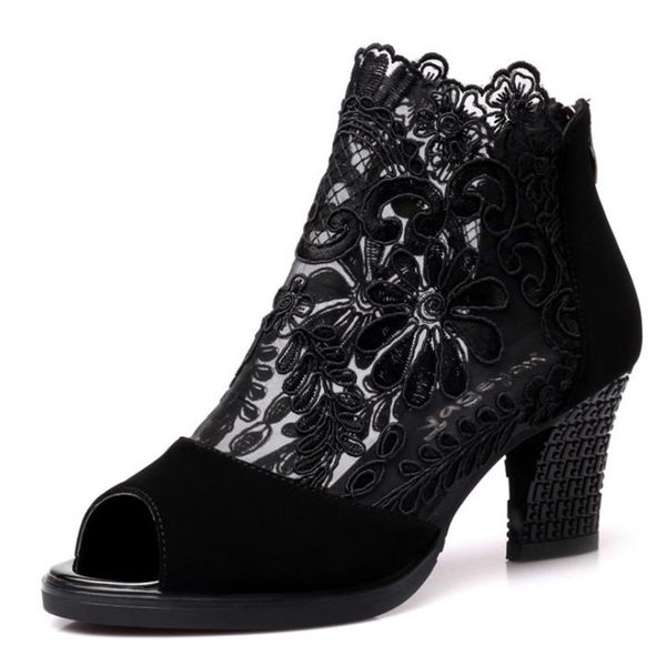 

Summer Mesh Peep Toe Sandals Sexy Heels Single Shoes Women Shoes In Europe And America 2021 Spring And Summer Gauze MujerDress Shoes, Red wine