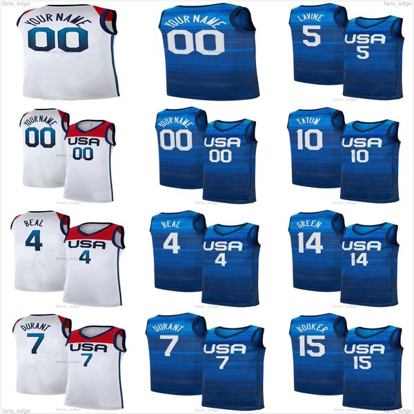 

2021 tokyo summer olympics basketball jerseys kevin 7 durant devin 15 booker damian 6 lillard jayson 10 tatum zach 5 lavine bradley 4 beal m, Black;red