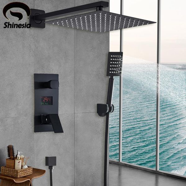 

black shower faucet bath shower faucet system set digital temperature display mixer bathtub tap bathroom