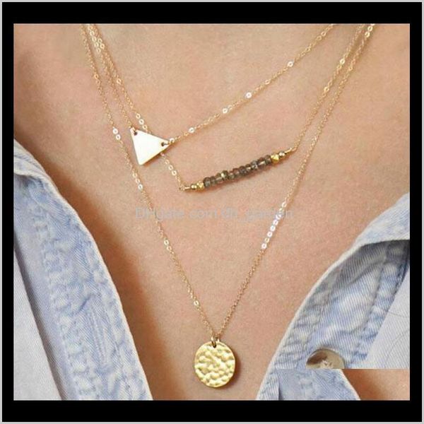 

pendant & pendants jewelry necklace fashion women bohemia imitation crystal 3-layer gold plated alloy triangle/sequin clavicle chain chokers, Silver