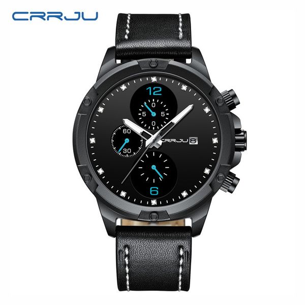 

crrju 2142 watch mens watches waterproof 24 hour date quartz clock male leather strap wristwatches sport wristwatch relogio masculino erkek, Slivery;brown