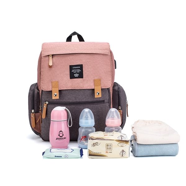 Lequeen Wickeltasche, Rucksack, Baby-Wickeltaschen, multifunktional, wasserdicht, Reiserucksack mit gepolsterten Kinderwagengurten