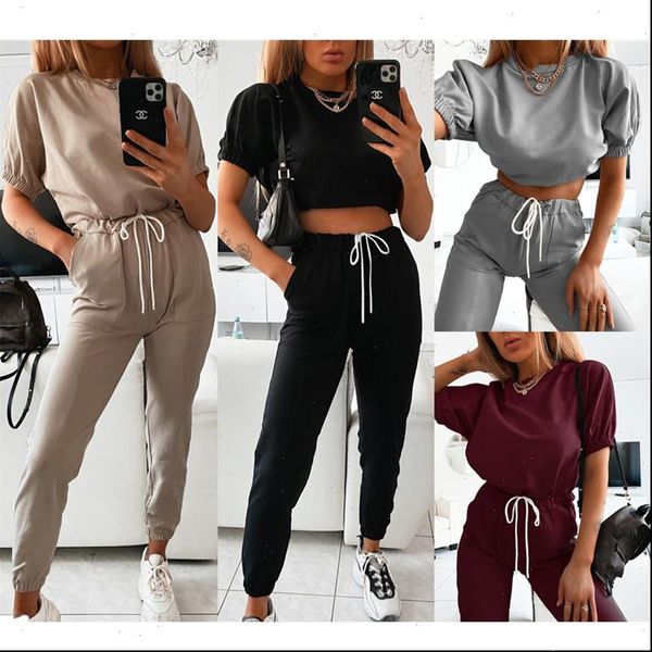 

2021 new women summer casual pants set t shirt and harem pants female outfits streetwear tracksuit women two piece set sweatsuit, Gray