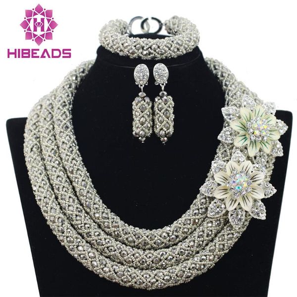 

earrings & necklace unique crystal set anniversary ceremony jewelry sets for women qw972, Silver