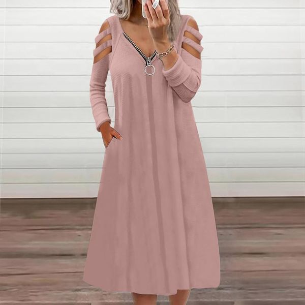 

casual dresses women summer 2021 solid color dress leaky shoulder with pocket maxi clothing, Black;gray