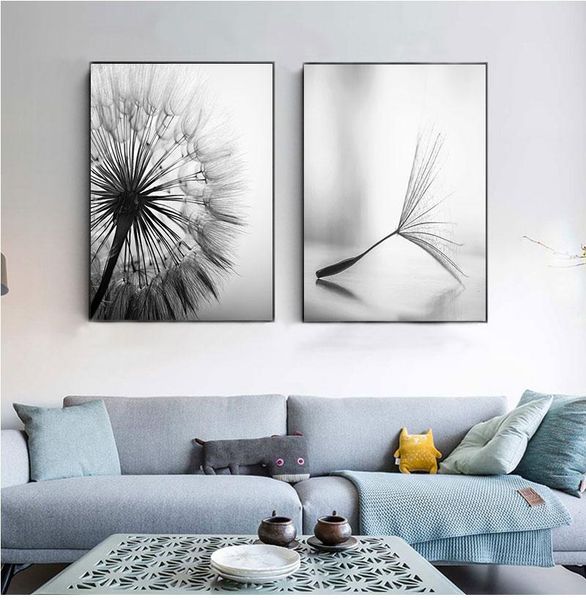 

dandelion flower canvas painting modern black white art pictures for home decoration living room abstract wall poster no frame