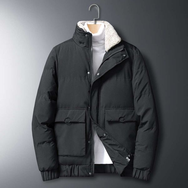 

new thickened solid color lamb collar cotton padded clothes for men in winter 2020, Black;brown