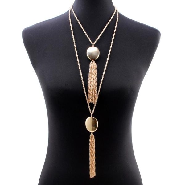 

pendant necklaces bib multi layers chunky chain tassel long necklace for women design florate brand metal alloy statement jewelry, Silver