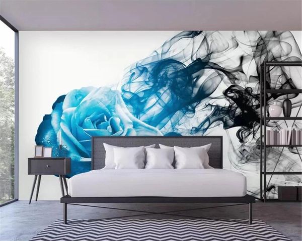 Tapeten Benutzerdefinierte Stereo Selbstklebende 3D Blaue Abstrakte Rauch Schlafzimmer Wohnzimmer Wandgemälde Hintergrund Dekoration Wasserdicht