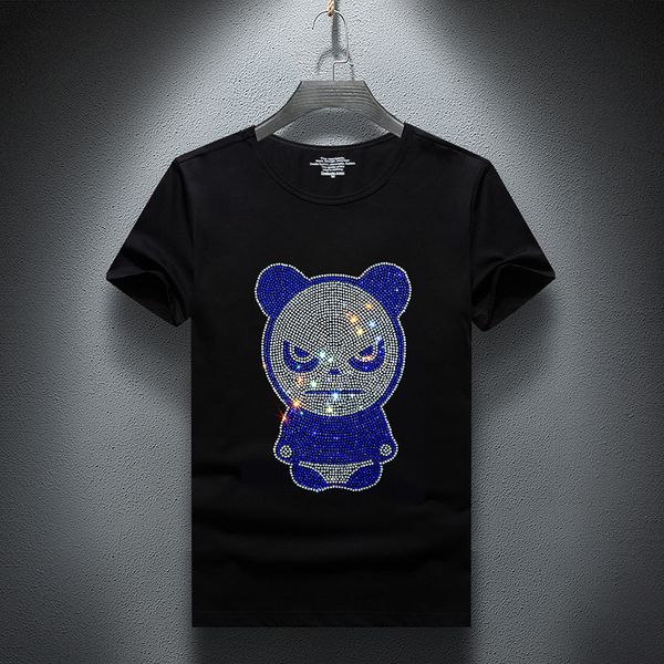 

2021 new men's t-shirt summer short sleeve fashion streetwear slim cotton casual tshirts rhinestone plus size s-7xl tee male 1hbe, White;black