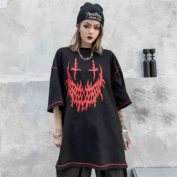 Gothic Oversize Streetwear Tshirt Sloth Abiti estivi Punk Skull Graphic Tees T Shirt Donna Moda alternativa Abbigliamento Top 210623