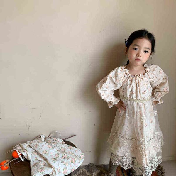 

spring and autumn new arrival korean style girl's dress princess long sleeve two pieces with lace mesh apron for cute baby girls g1129, Red;yellow