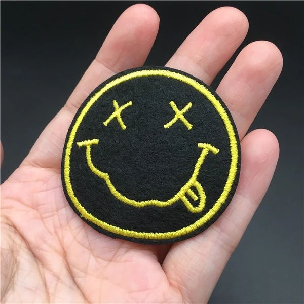 

1pcs cartoon smile size: 4.9x4.8cm embroidery badge for t-shirt iron on patch sewing clothes sticker applique diy stripe, Black